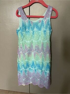 Girls Pastel Ombré Lace Dress Size 7 | Crochet Sleeveless